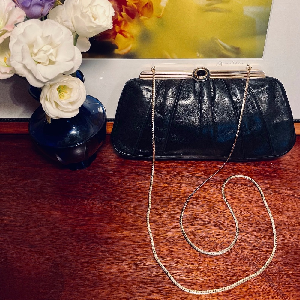 Vintage Judith Leiber Purse Handbag Black / Gold Tone Can Use As Clutch